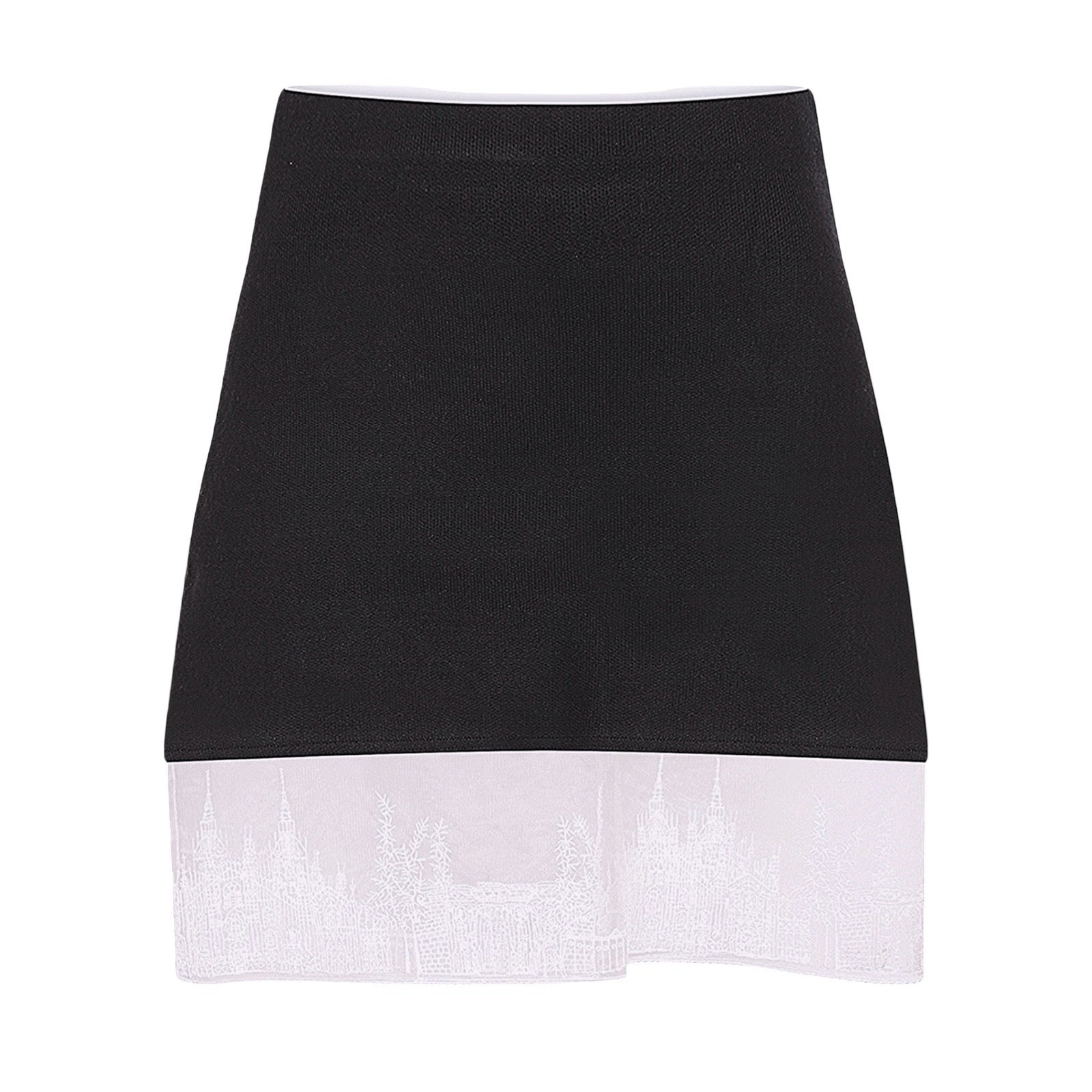 London Atelier Byproduct Women's Black / White Black Mini Knit Skirt With With Embroidery Lace In Multi
