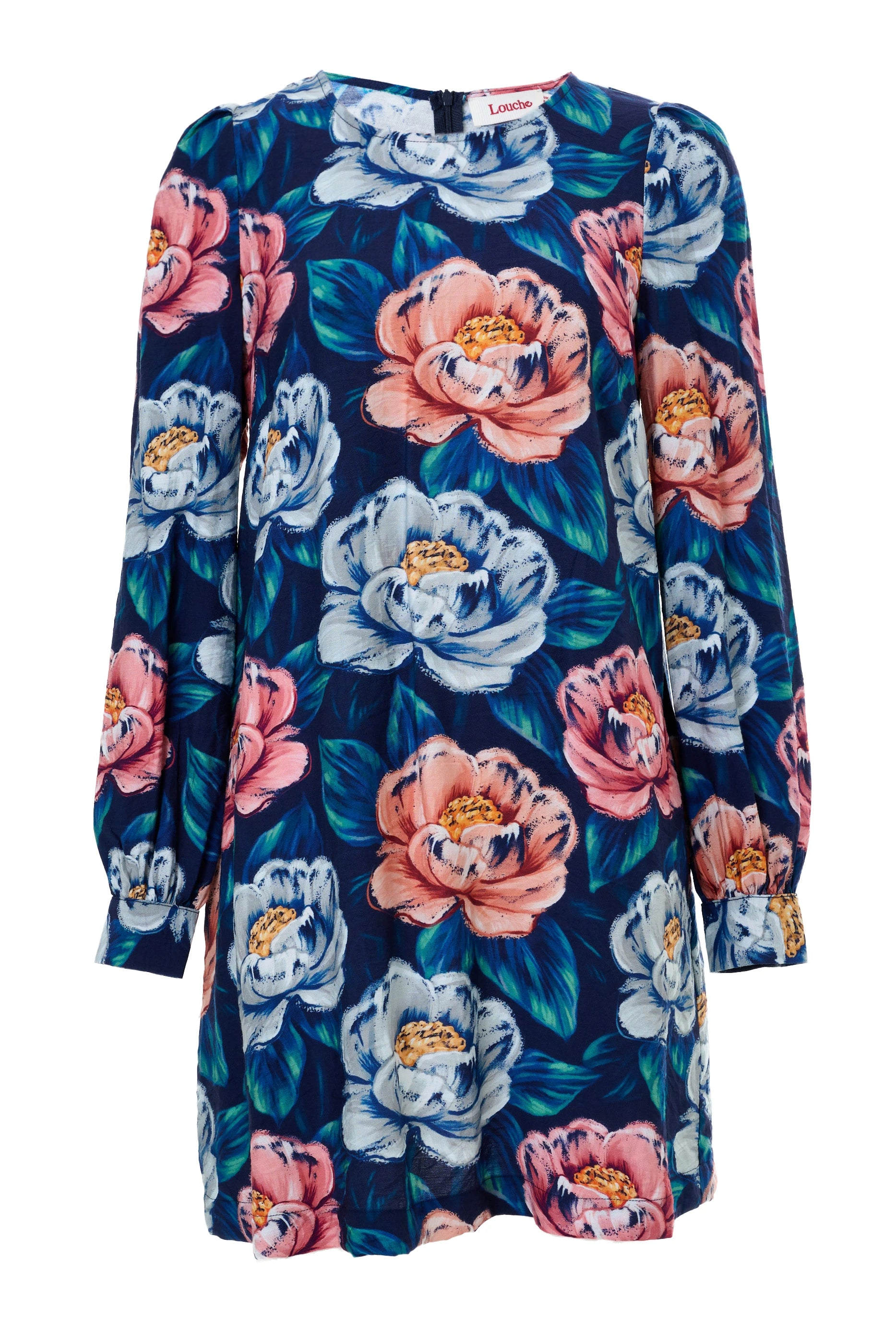 Louche Women's Didee Peonies Long Sleeve A-line Mini Dress - Navy In Blue