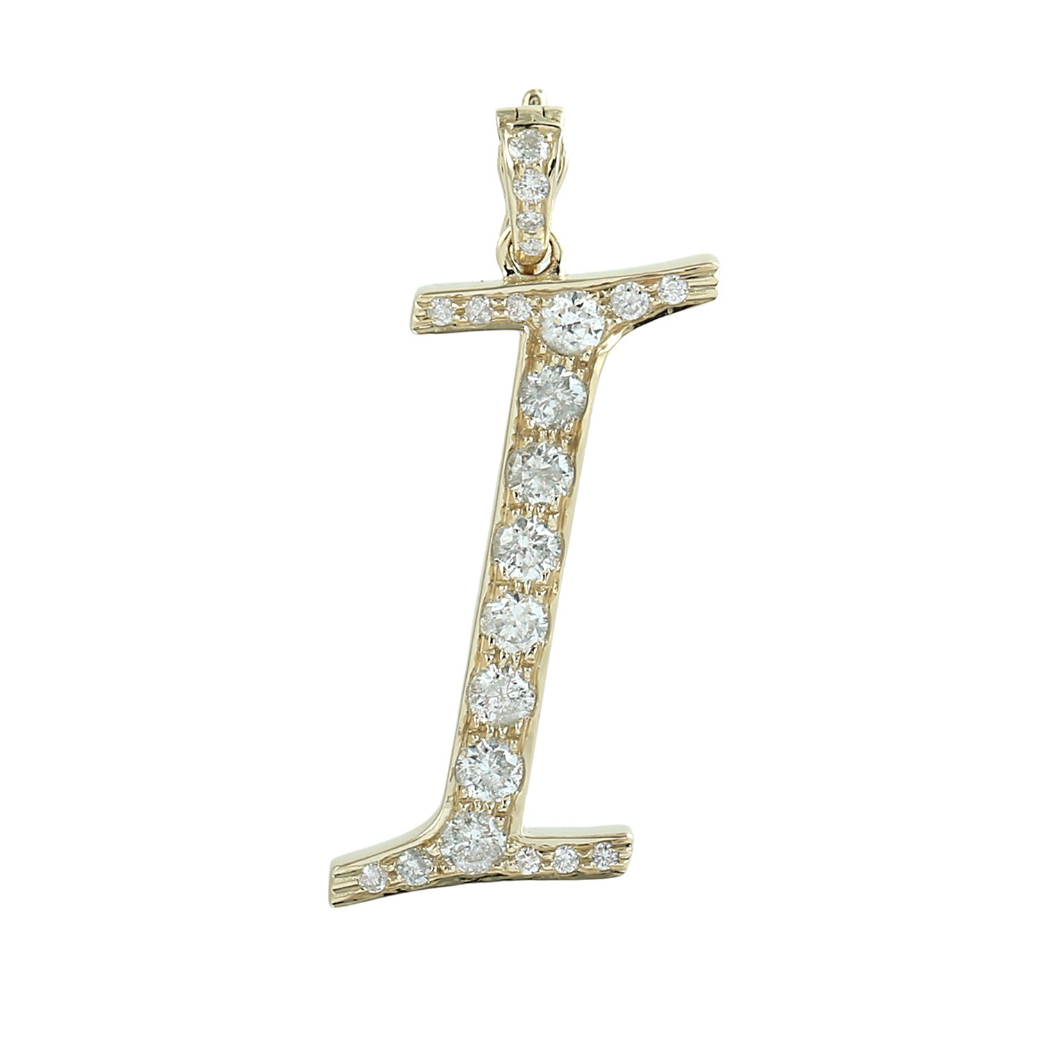 Artisan Women's Gold / White Natural Diamond "i" Initial Alphabet Pendant In Yellow Gold