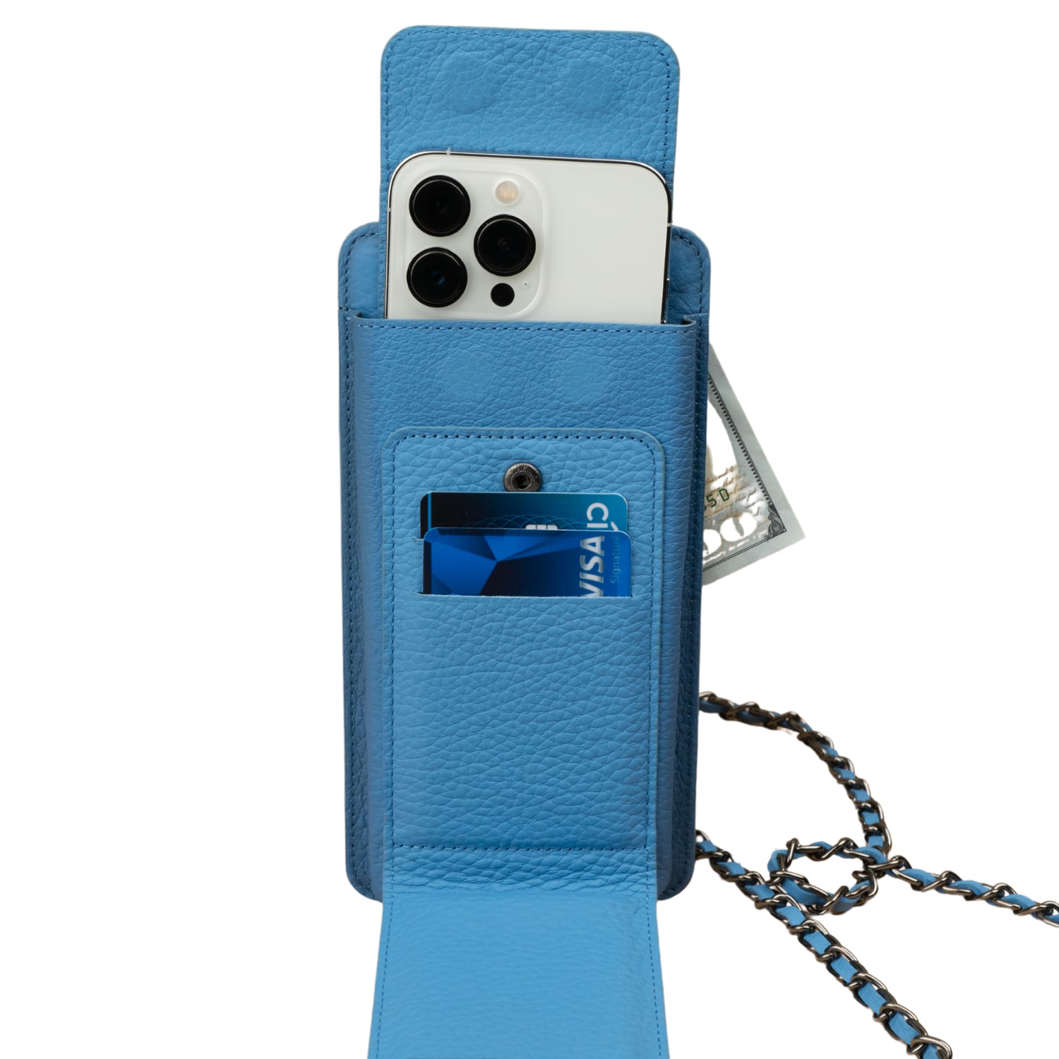 Leathere Women's Leather Blue Crossbody Bag Phone Wallet - Columbus