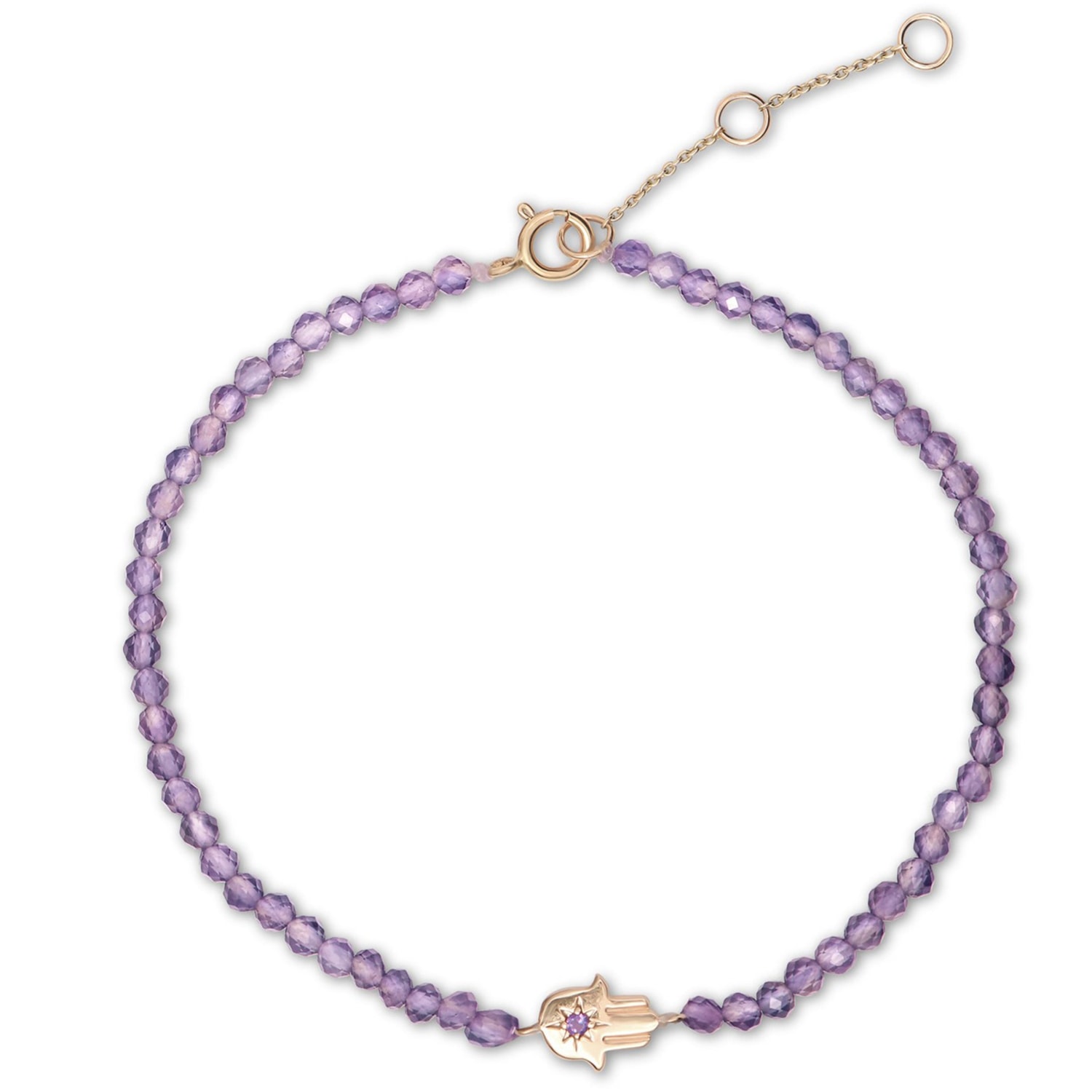 Zohreh V. Jewellery Women's Pink / Purple / Gold Hand Of Fatima Amethyst Beaded Bracelet 9k Gold