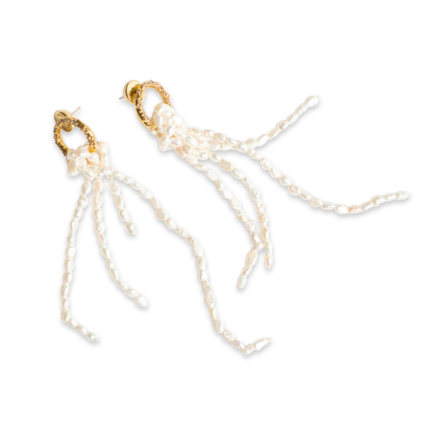 Classicharms Women's Nina Gold Hoop Pearl Tassel Earrings In White
