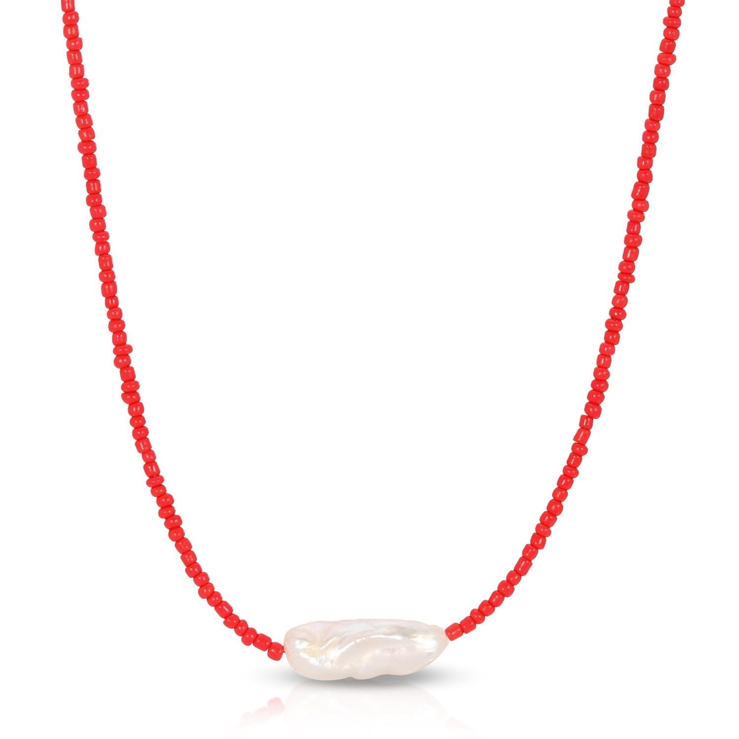 Essentials Jewels Women's Colored Baroque Pearl Necklace - Red