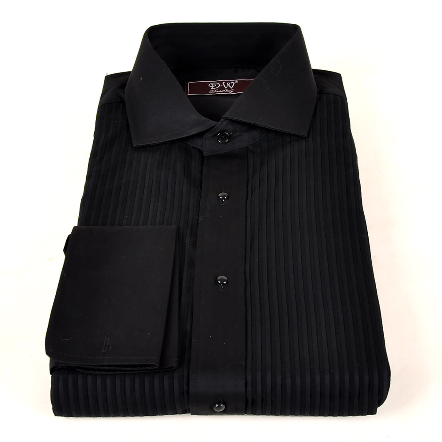 Closeout Black Laydown Tuxedo Shirt Pleated Front