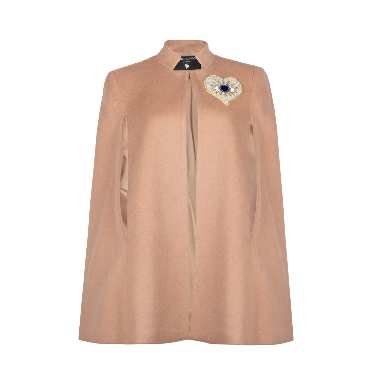 Women’s Neutrals Laines Couture Wool Blend Cape With Embellished Blue Heart Eye - Camel S/M Laines London