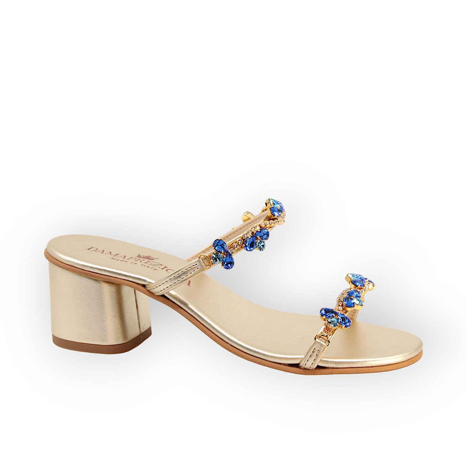 Women’s Gold / Blue Kate Gold Sandal In Blue Shades Crystals 8 Uk Damapreziosa