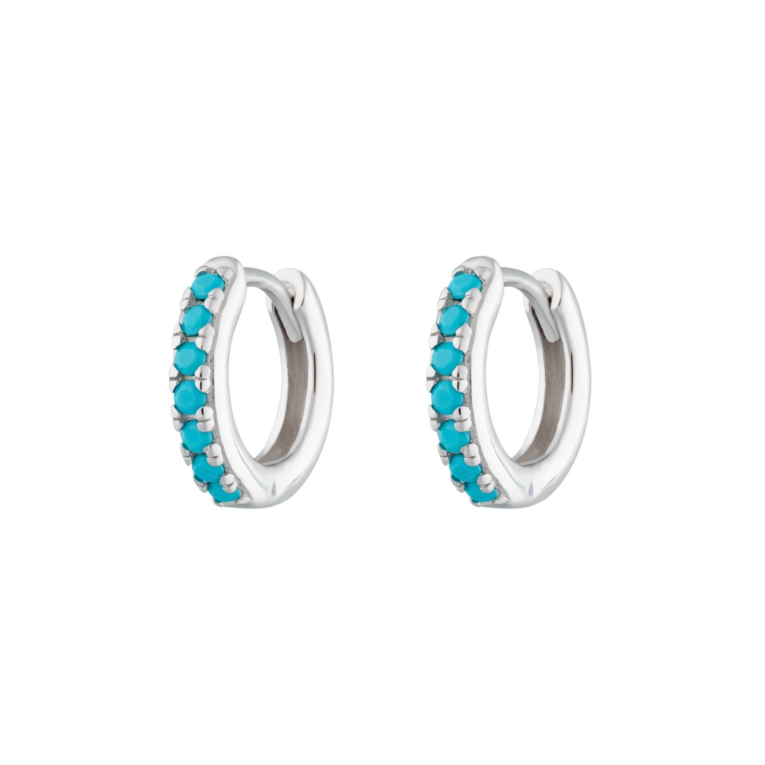 Women’s Silver Huggie Earrings With Turquoise Stones Scream Pretty