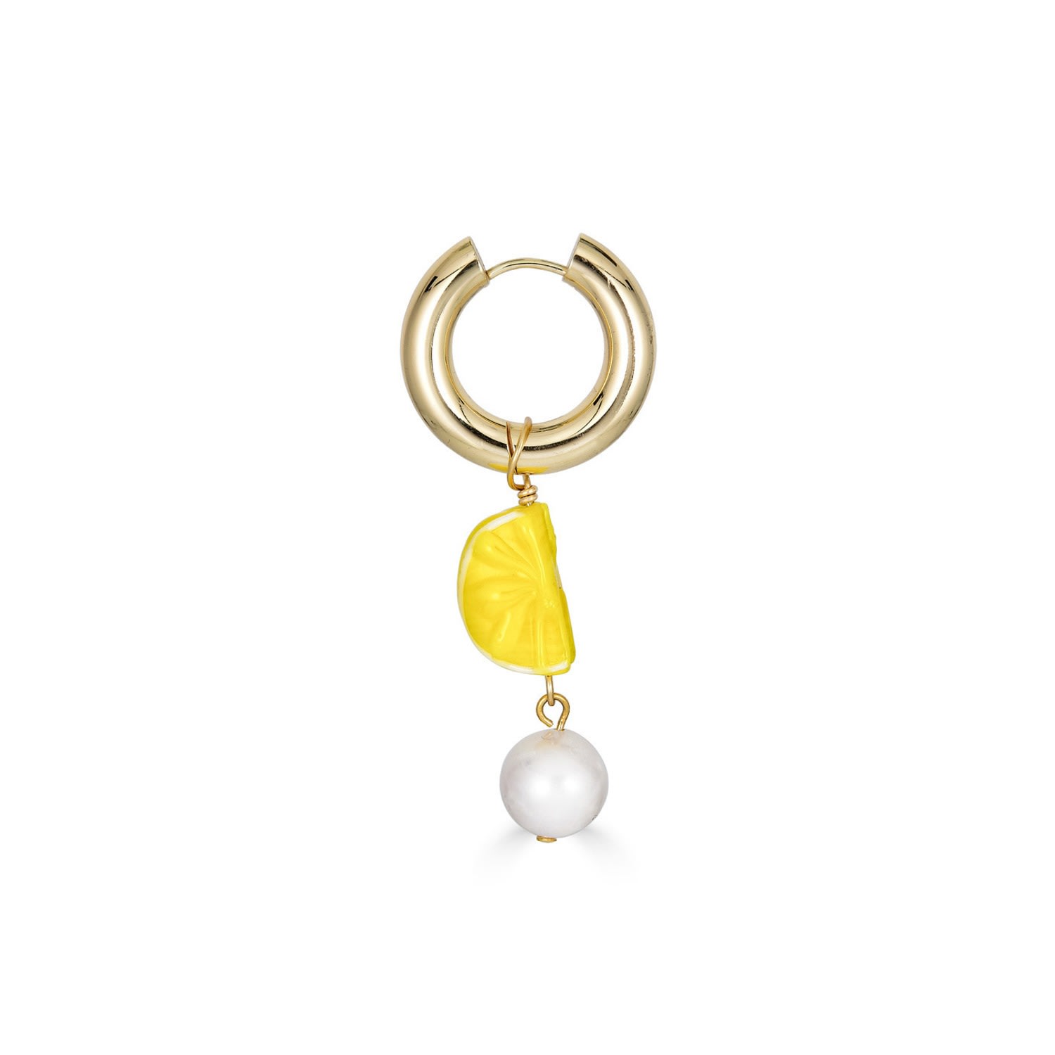 Women’s Gold / Yellow / Orange Citrus Lampwork Glass And Pearl Single Earring In Yellow Rodela