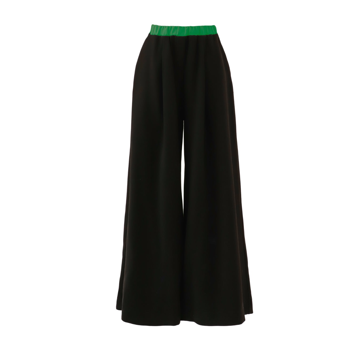 Julia Allert Women's Black / Green Wide-leg Black Trousers With Contrasting Waistband Green In Black/green