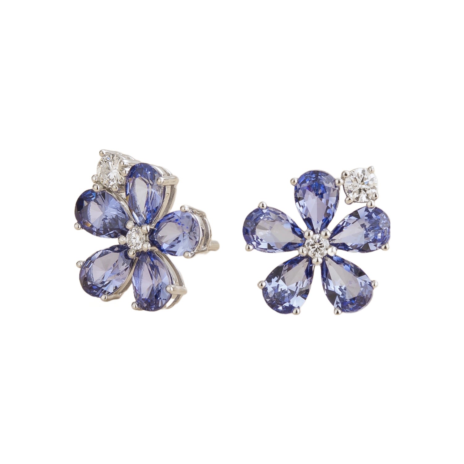 Juvetti Women's White / Blue Florea White Gold Earrings Diamond & Ceylon Blue Sapphire In Metallic