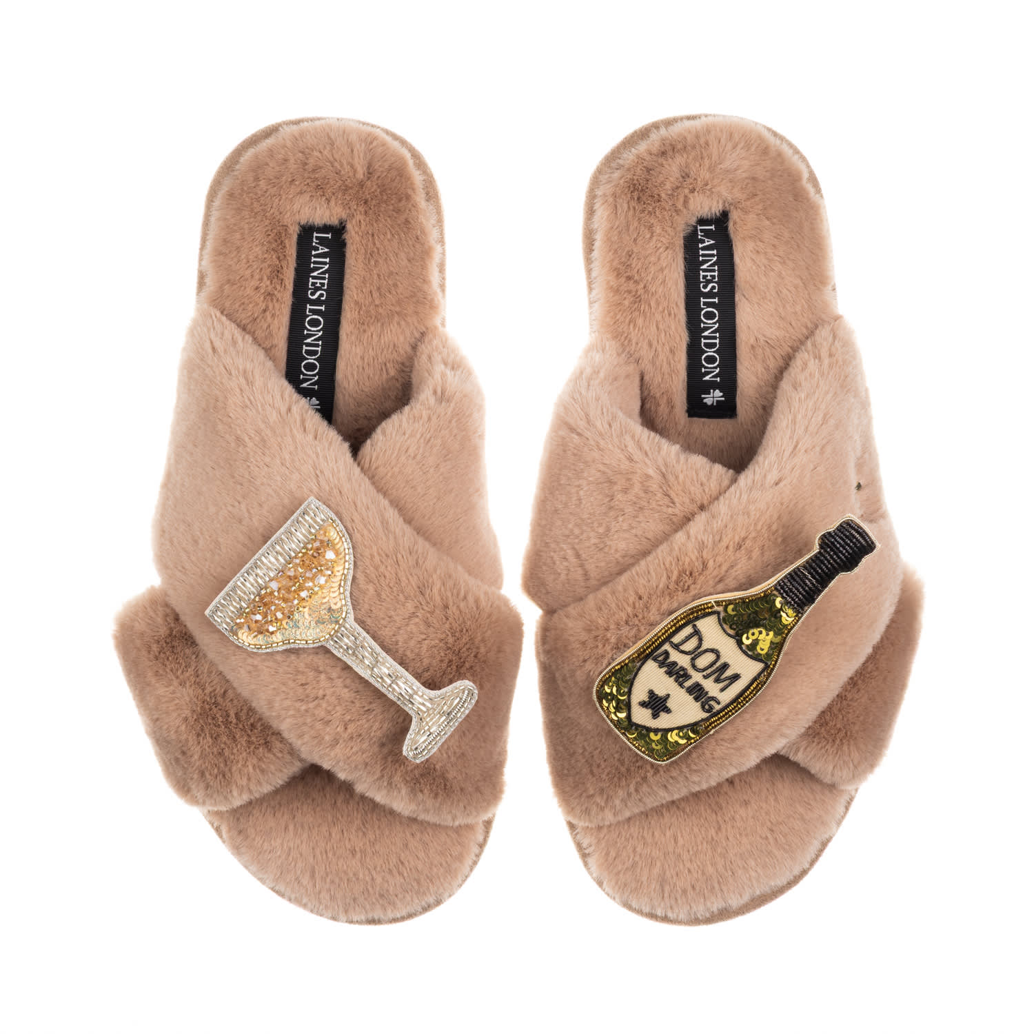 Laines London Women's Brown / Neutrals Classic Laines Slippers With Dom Darling Champagne Brooches - Toffee In Brown
