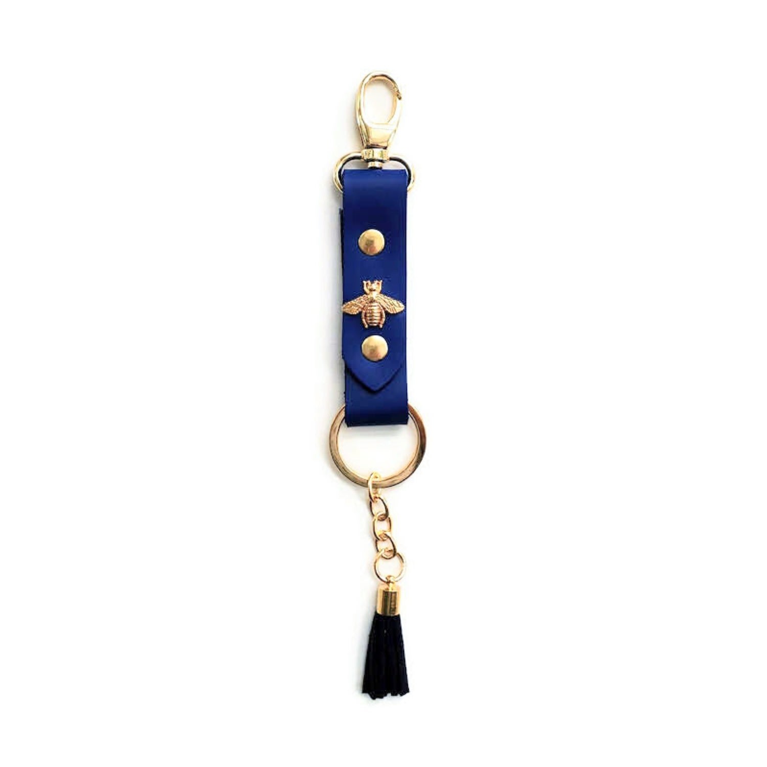 Angela Valentine Handbags Royal Blue Bee Keychain With Tassel In Black