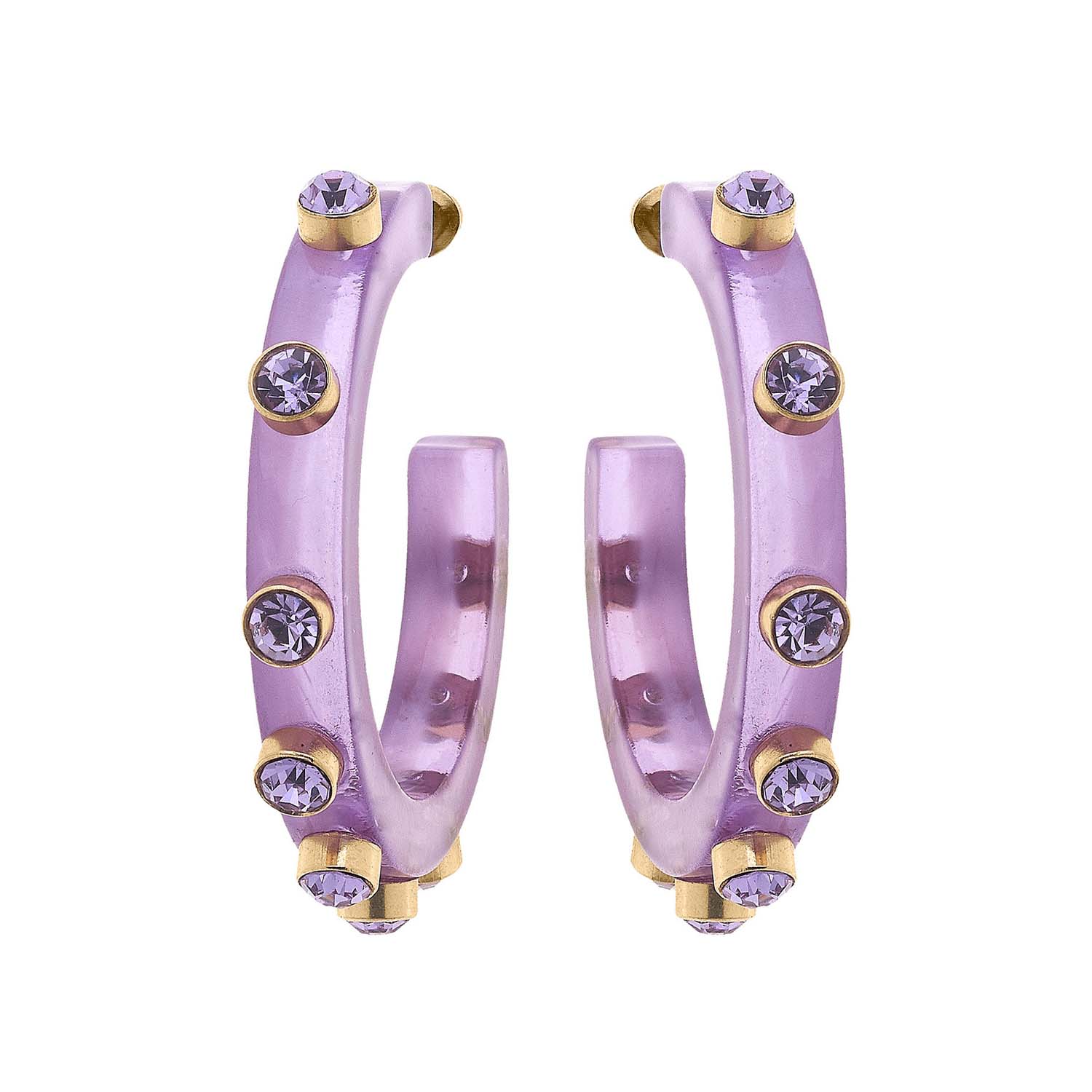 Michael Nash Jewelry Women's Purple Lavender Translucent Resin Hoop Earrings With Light Amethyst Crystal Accents In Purple