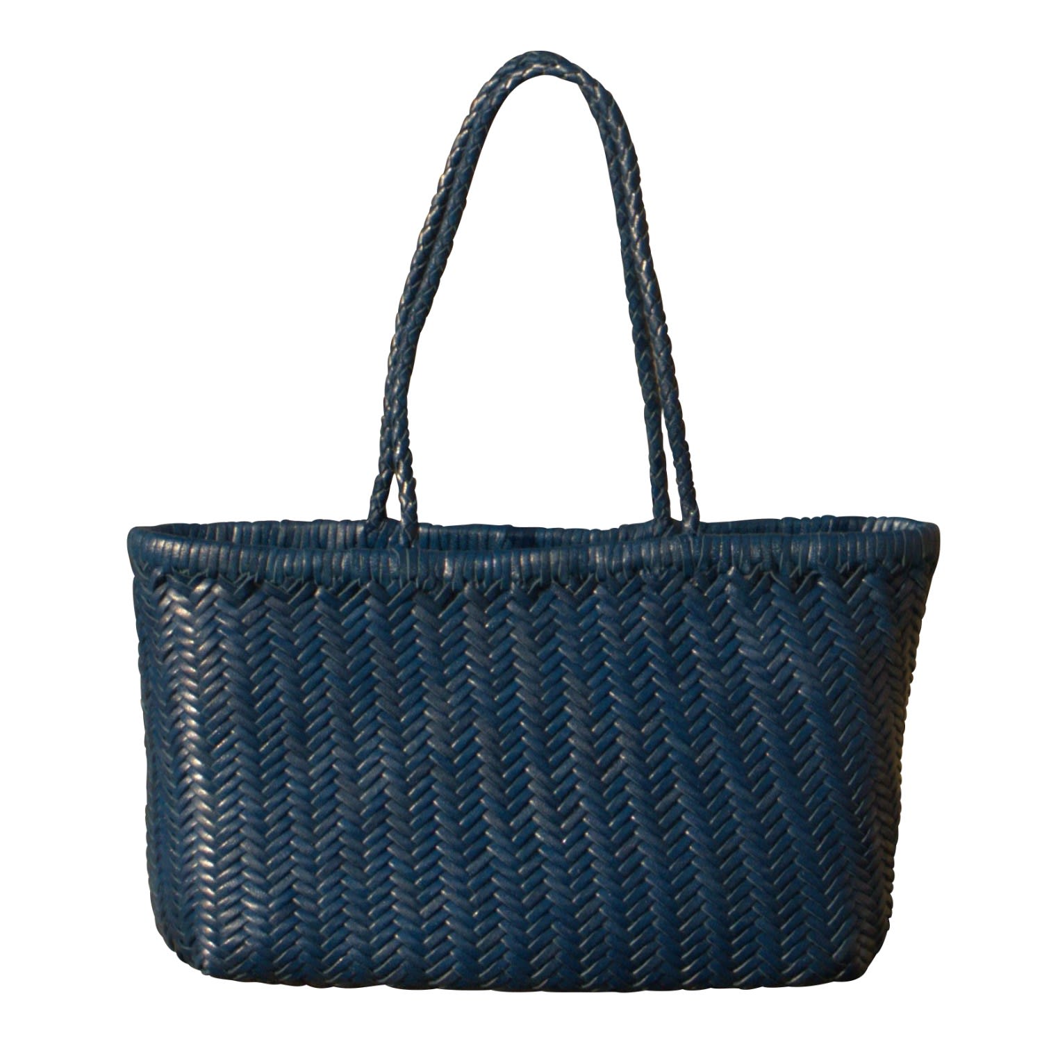 Women’s Blue Zigzag Woven Leather Handbag ’Viviana’ Small Size - Navy Rimini