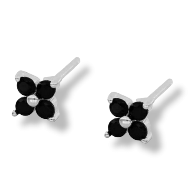 Women’s Black / Silver Black Crystal Flower Studs In Silver Gold Trip