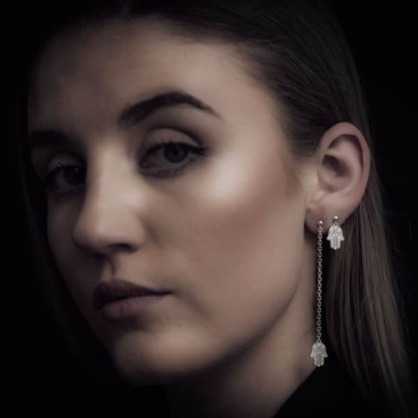 Cartergore Silver Hamsa Hand Single Short Drop Earring In Drop