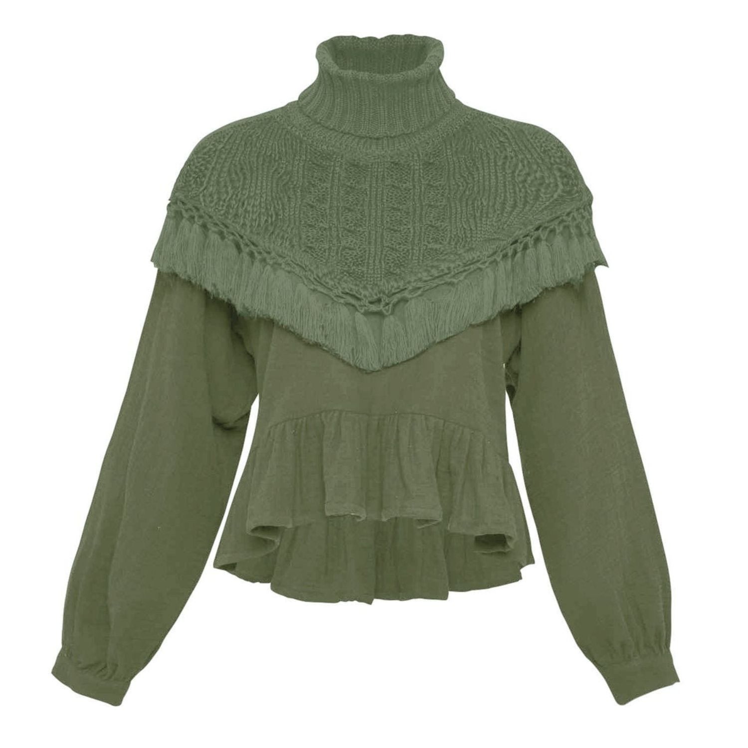 State Of Georgia Women's The Dylan Cotton Top With Knitted Warmer Sage Green In Green