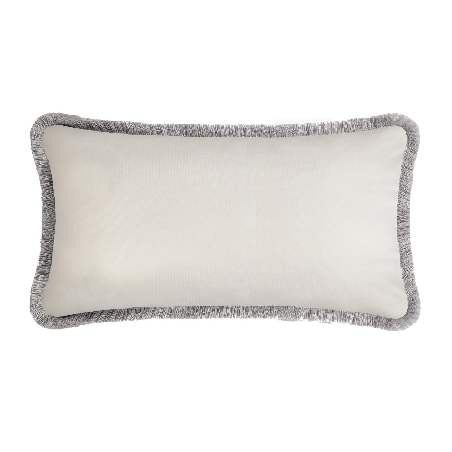 Grey / White Single Velvet Bed Cushion With Fringes White And Grey Lo Decor