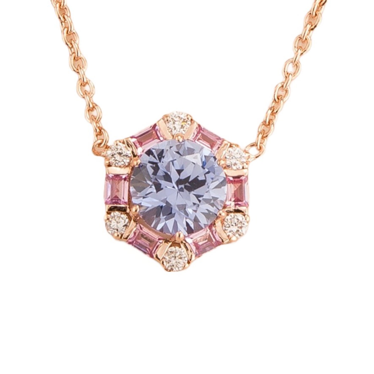 Women’s Blue / Pink / Purple Melba Rose Gold Necklace Ceylon Blue Sapphire, Pink Sapphire & Diamond Juvetti