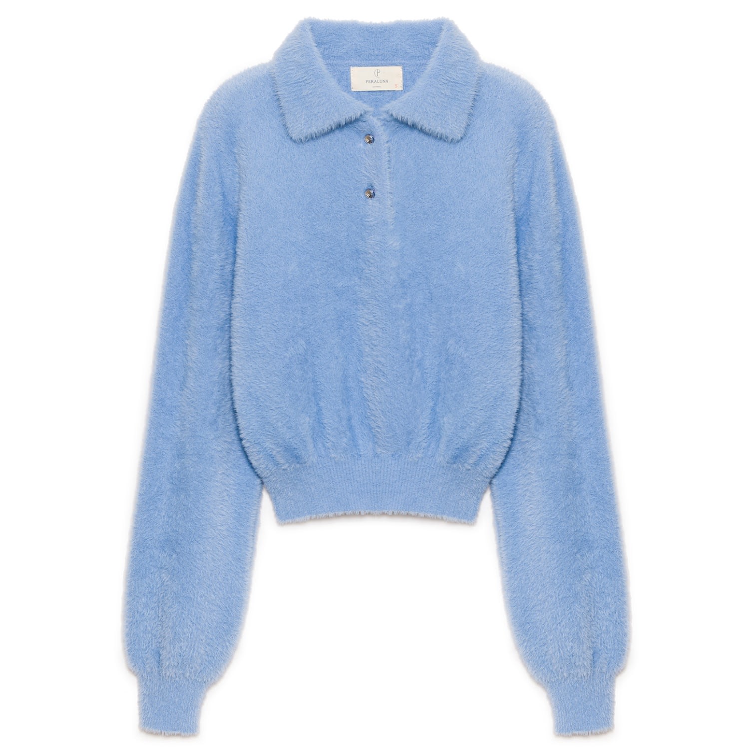 Peraluna Women's Lucy Polo-neck Crop Knit Blouse In Baby Blue In Blue
