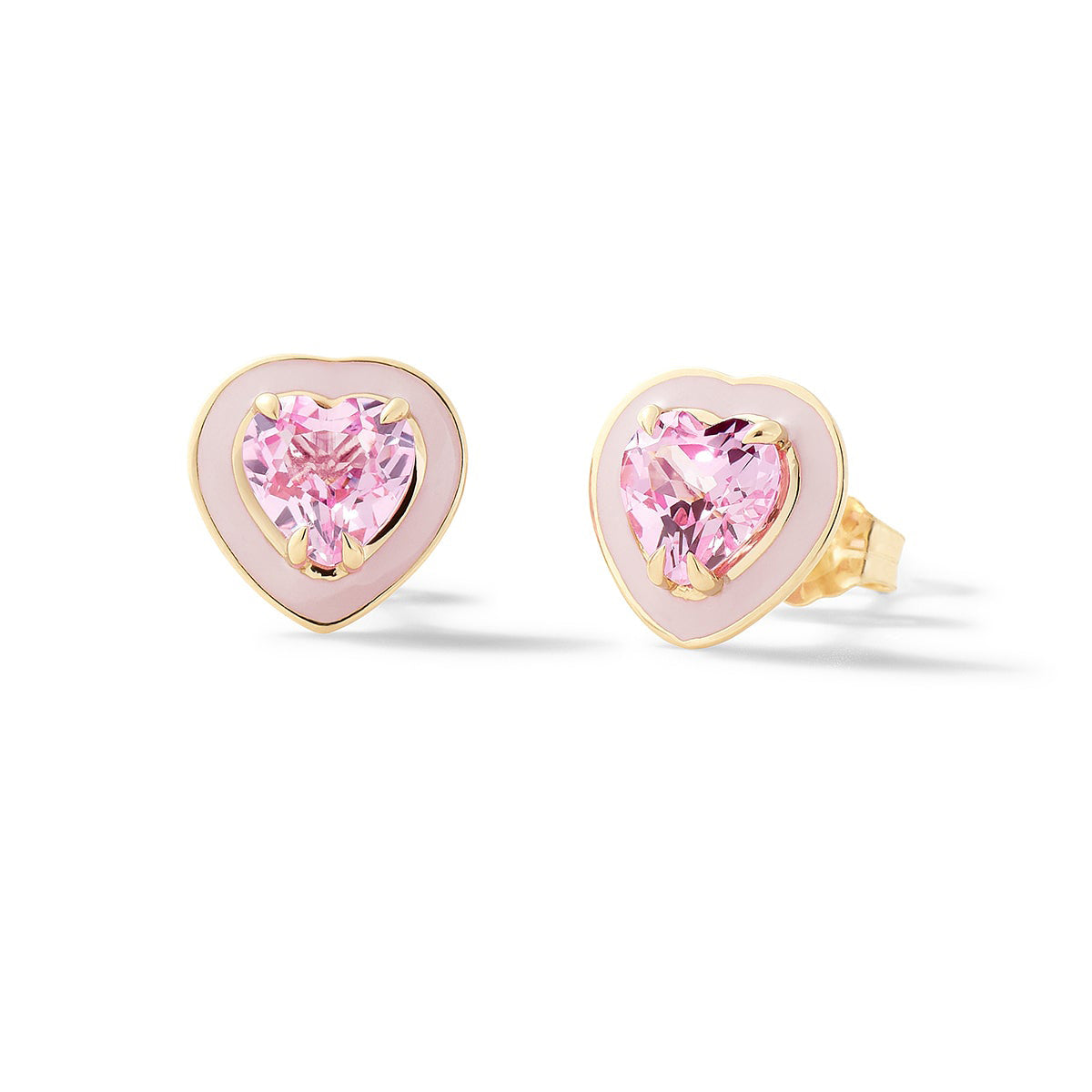 Women’s Gold / Pink / Purple Pink Heart Enamel Studs | Amelia Roxanna Jewellery