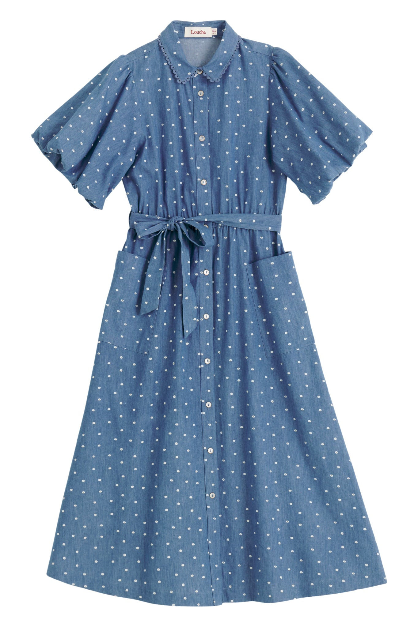 Louche Women's Lola Flower Dot Print Balloon Sleeve Shirtdress - Blue