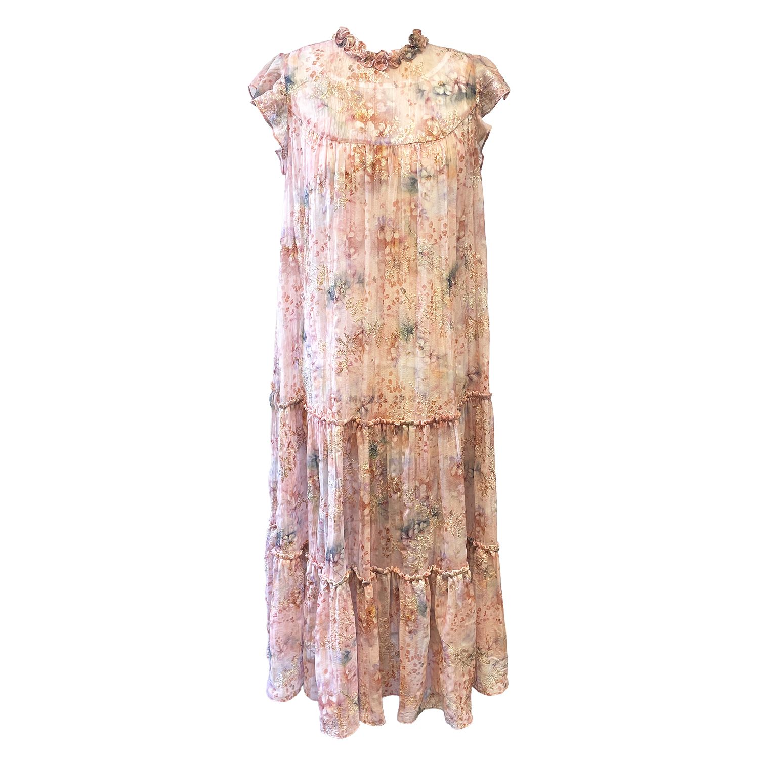 Women's Pink Oasis Blooms Tiered Maxi Dress | Extra Small | Anna Sui