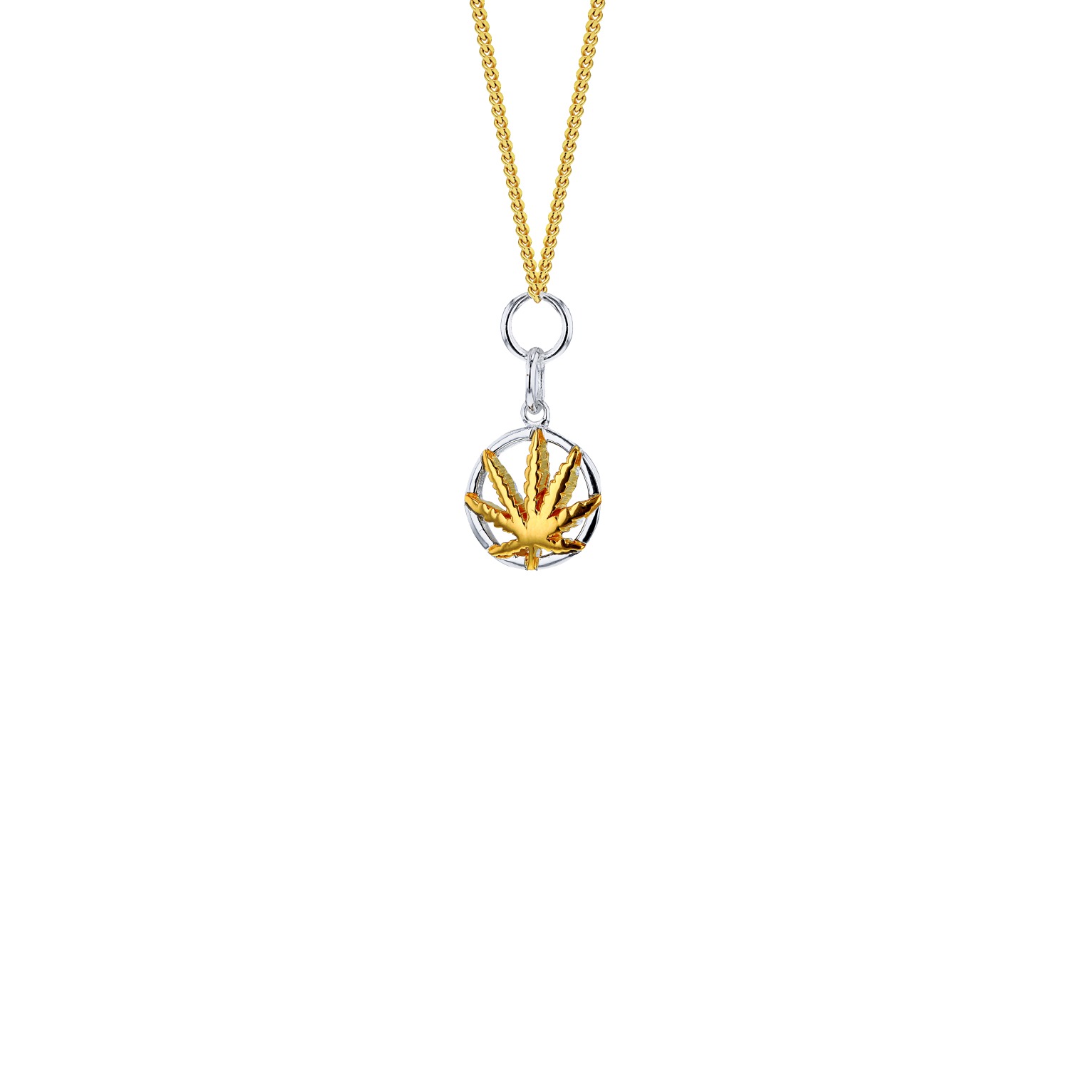 True Rocks Women's Mini Happy Leaf Pendant 2tone Gold/silver On Gold Chain In Gold