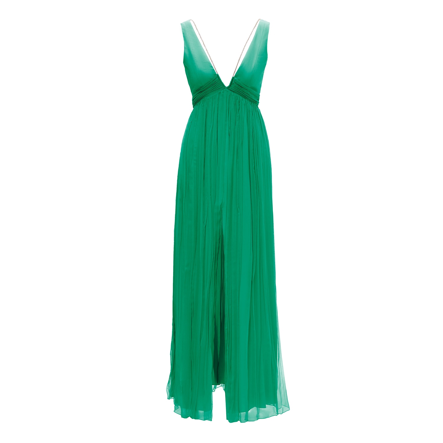 Women’s V-Neck Silk Maxi Dress Green Extra Small Nissa