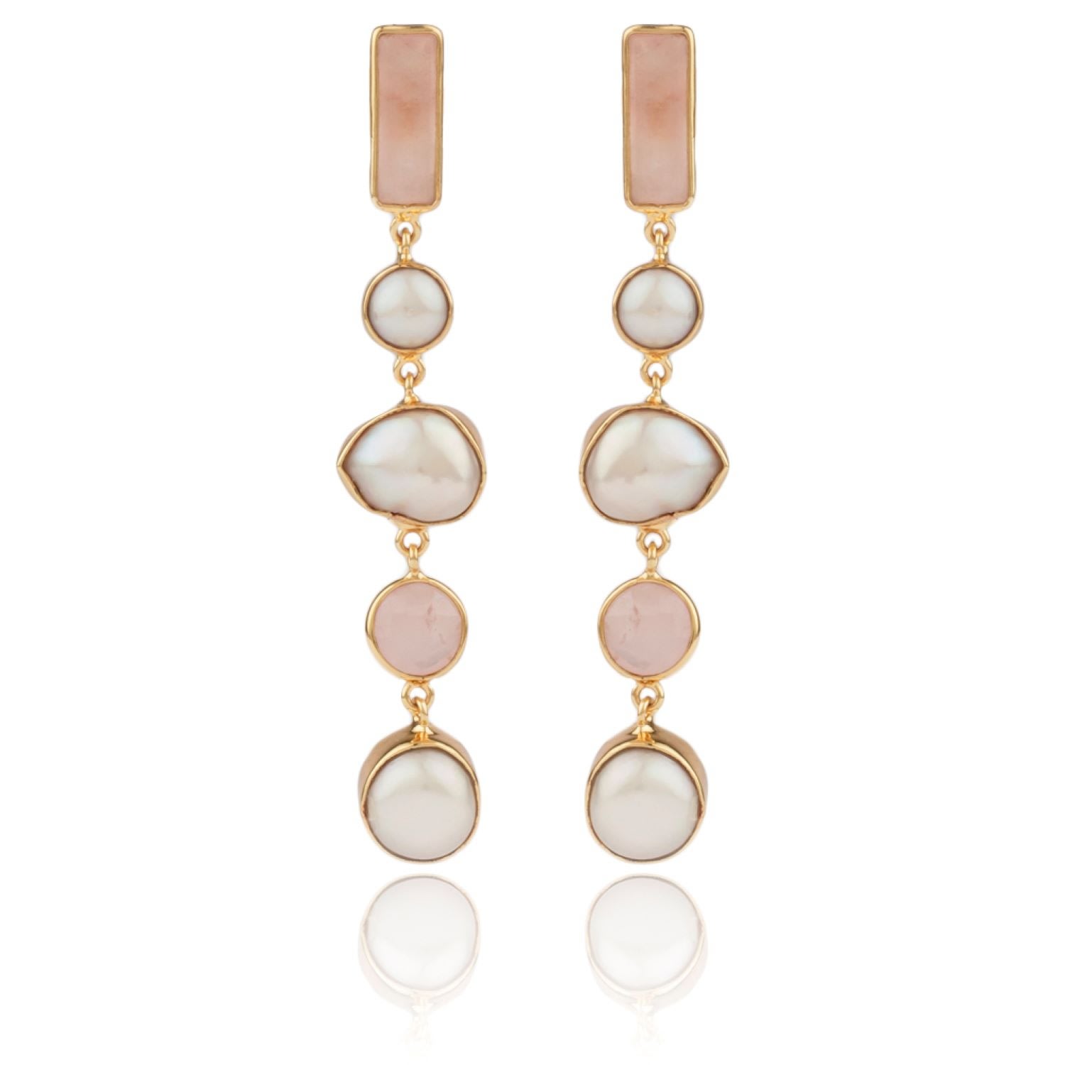 Women’s Pink / Purple Giselle Drop Earrings With Semi-Precious Stones And Pearls House of Elliott