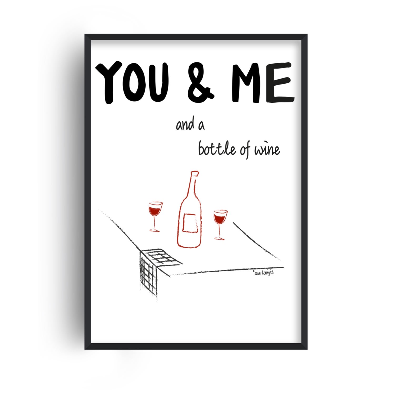 Fanclub Black / Red You And Me And A Bottle Of Wine Illustrated Retro Music Giclée Art Print A2 In Black/red