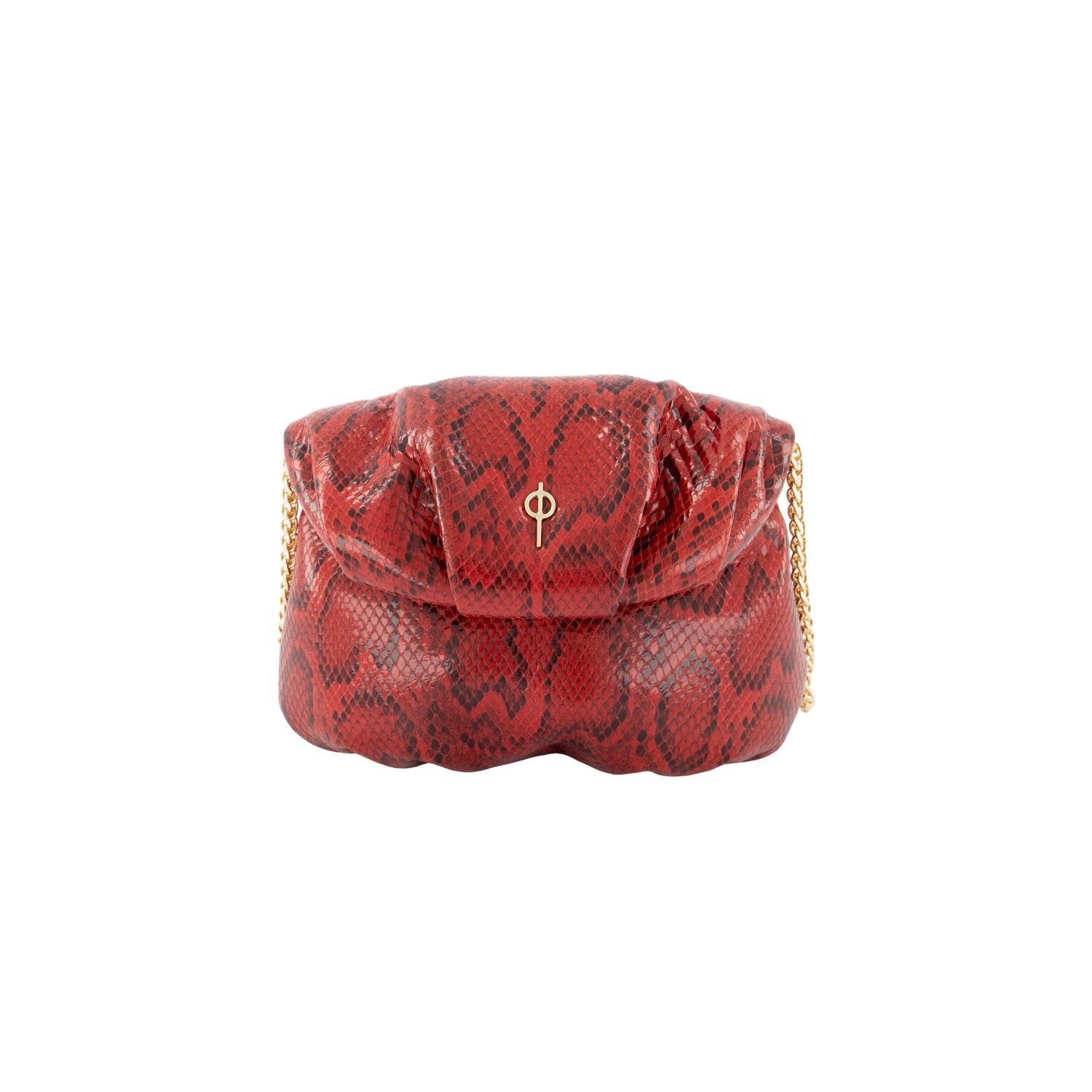 Otrera Women's Baby Snake Shiny Leda Red - Leather Cossbody In Red