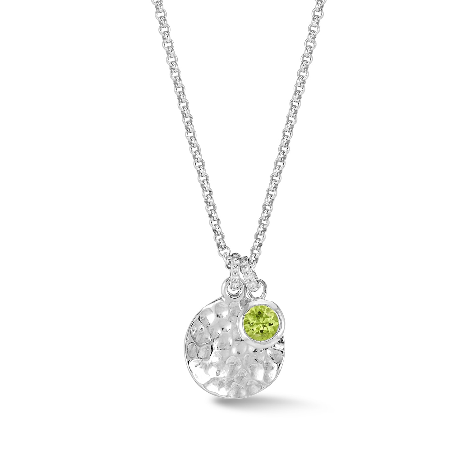 Dower & Hall Women's Hammered Disc & Green Peridot Array Pendant In Silver In Silver