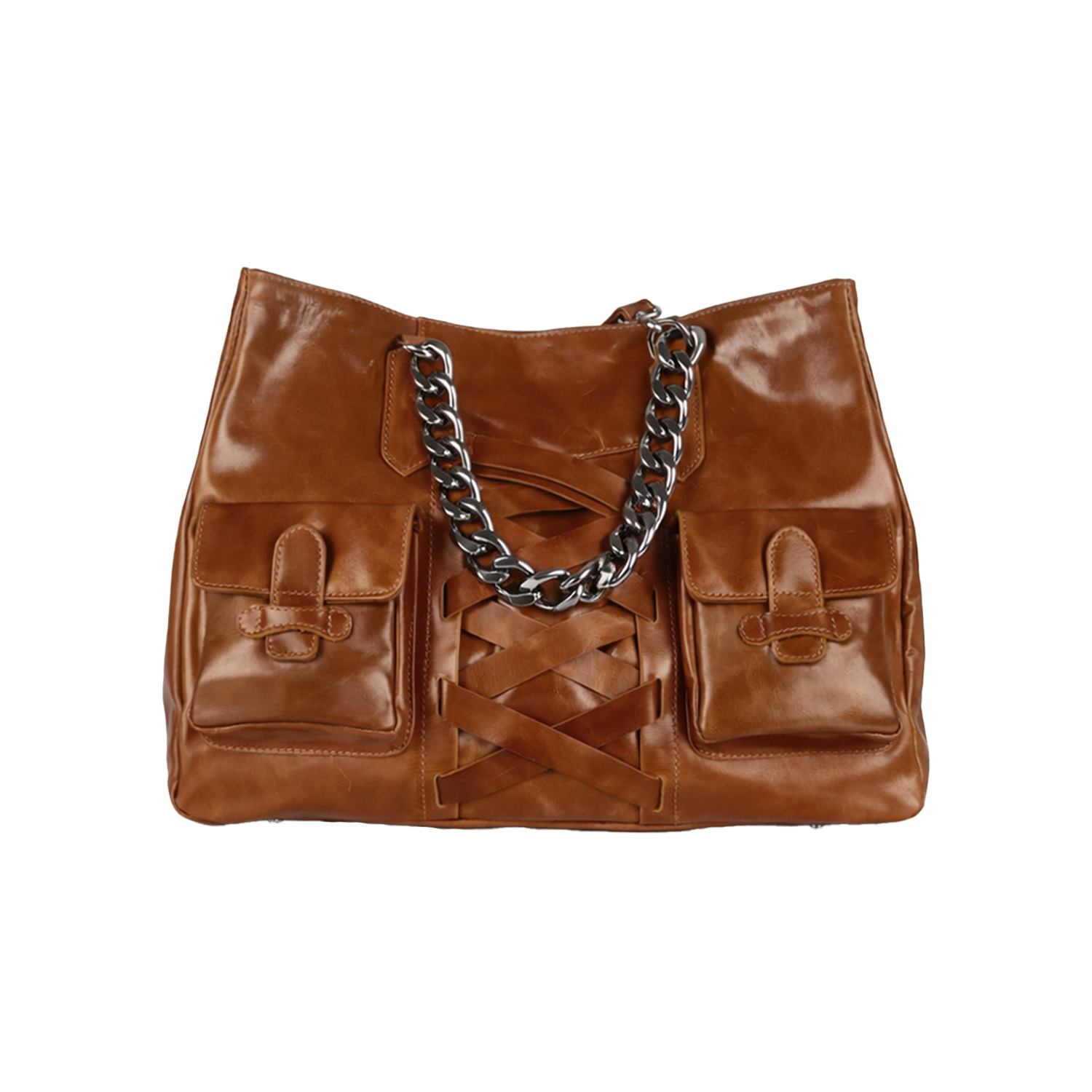 Women's Cognac Brown Crossbody Leila Bag With Chain Strap | F3Rog by Rana