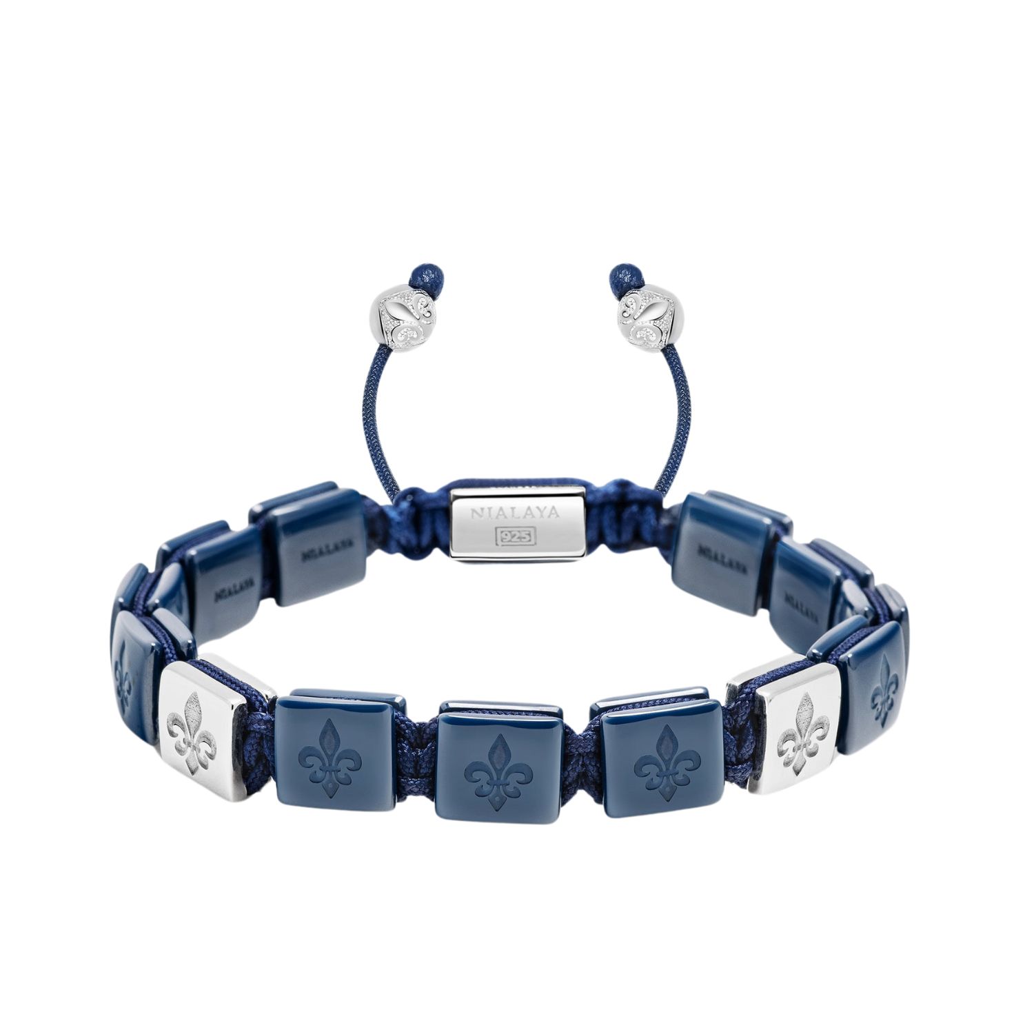 Nialaya Blue / Silver Men's Ceramic Flatbead Bracelet In Blue And Sterling Silver In Blue
