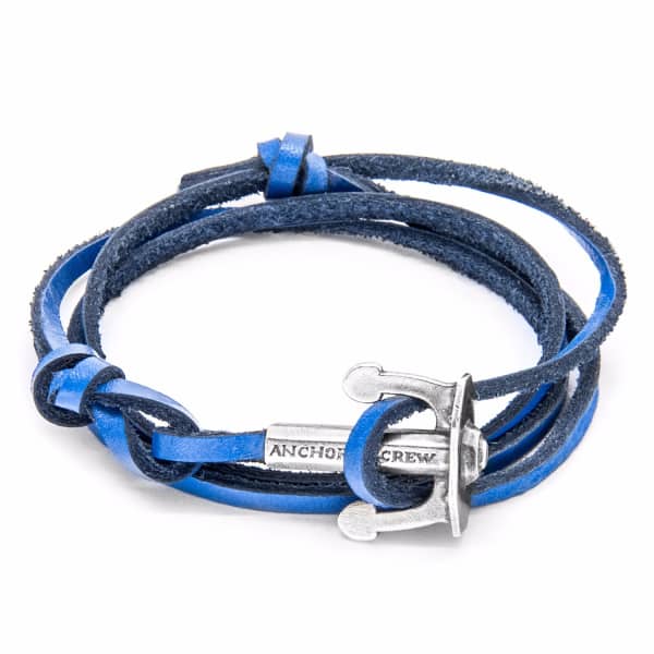 ANCHOR & CREW Royal Blue Union Silver & Leather Bracelet
