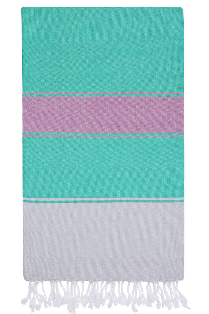 Green / Grey Talia Hammam Towel - Caribbean / Grape One Size Ailera