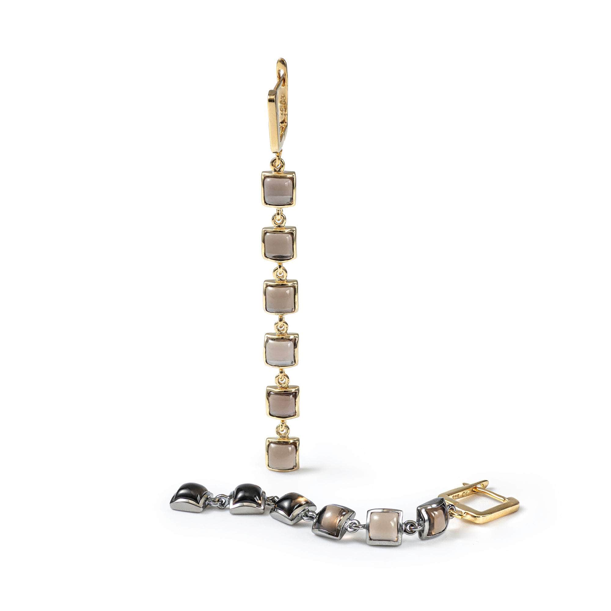 German Kabirski Women's Gold / Grey Aylo Black Rhodium And Gold Plated Silver Earrings With Smoky Quartz In Gold/grey