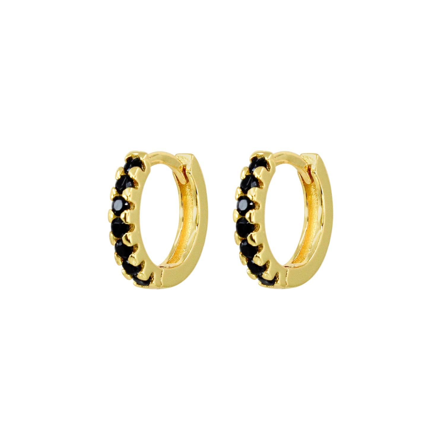 Women’s Gold / Black Mini Black Pav Gold Huggie Hoop Earrings Lucky Eleven