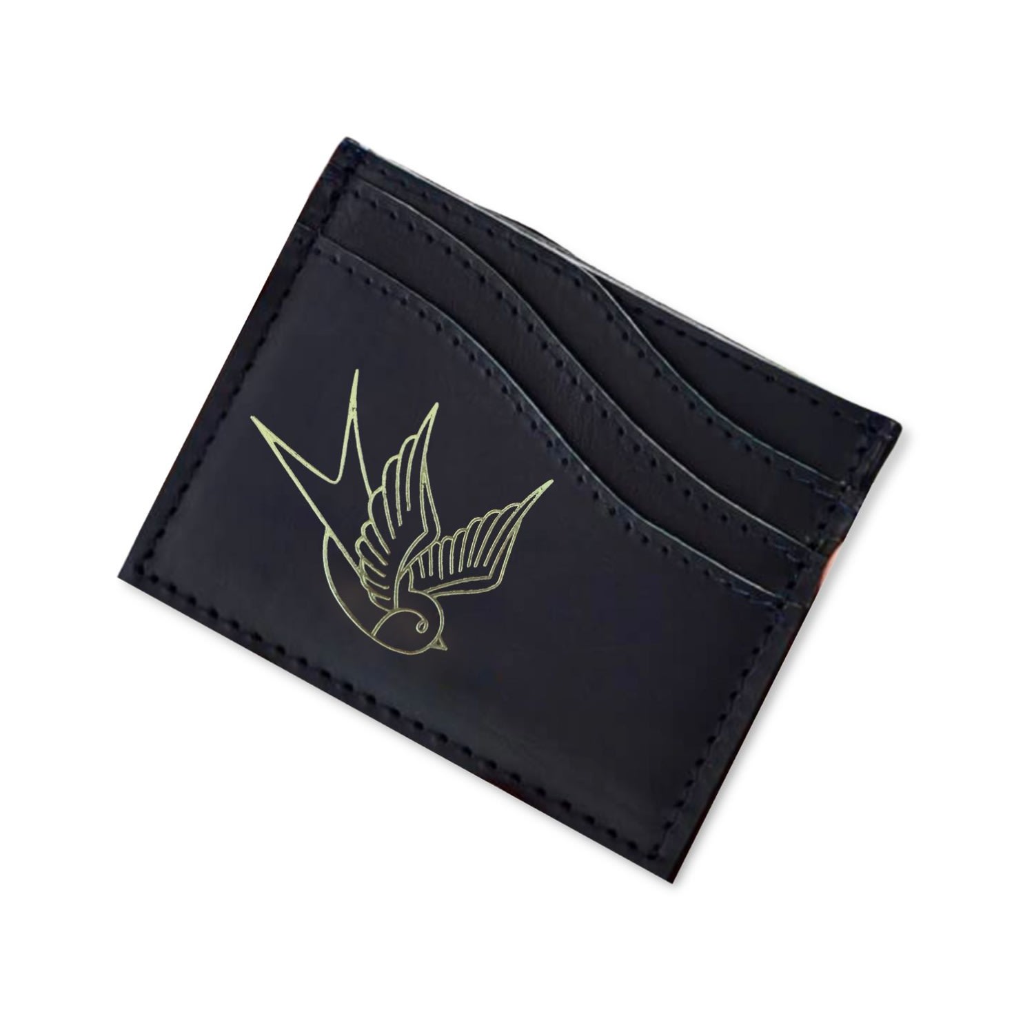 Vida Vida Men's Swallow Tattoo Leather Card Holder - Black