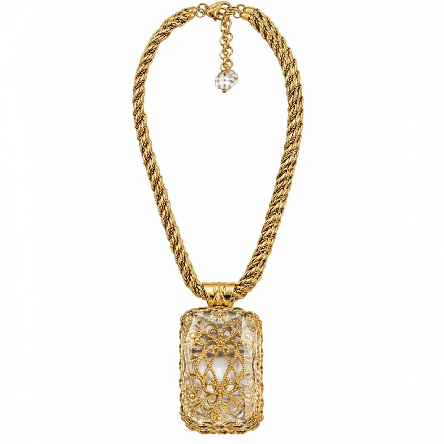 Vstyle Women's White Clear Crystal Filigree Pendant Necklace