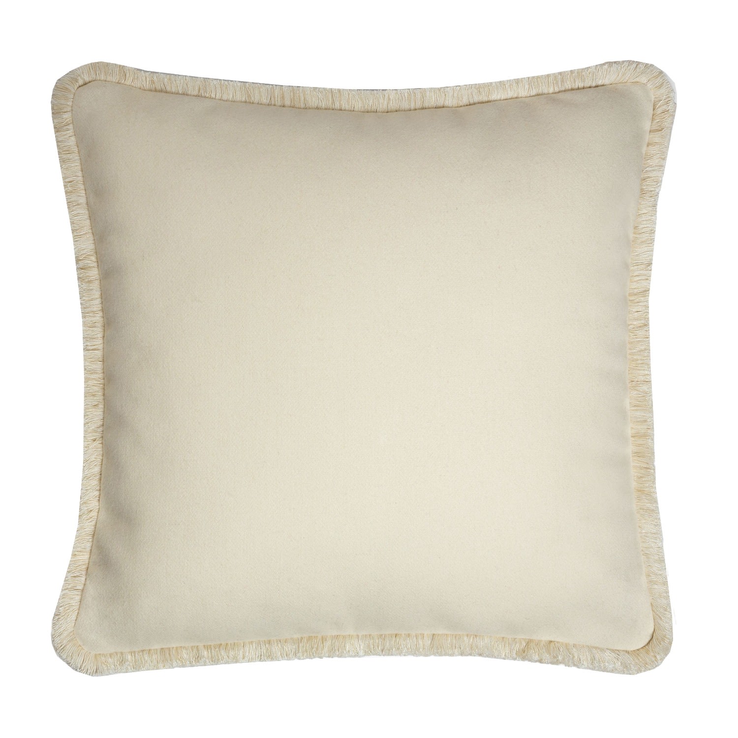 Wool White Cushion With White Fringes Lo Decor