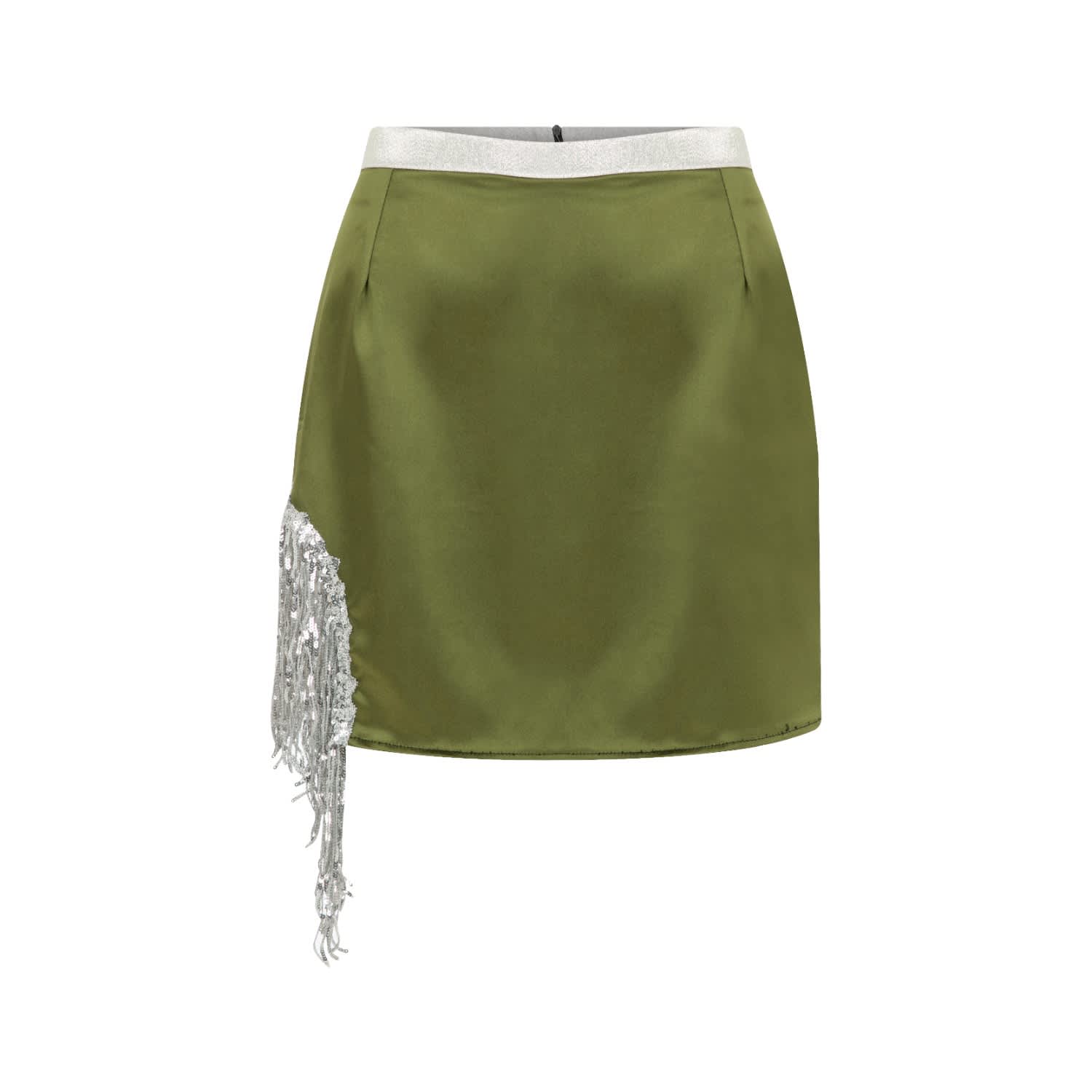 Green Silver Shiny Beaded Detail Skirt, Kith&Kin