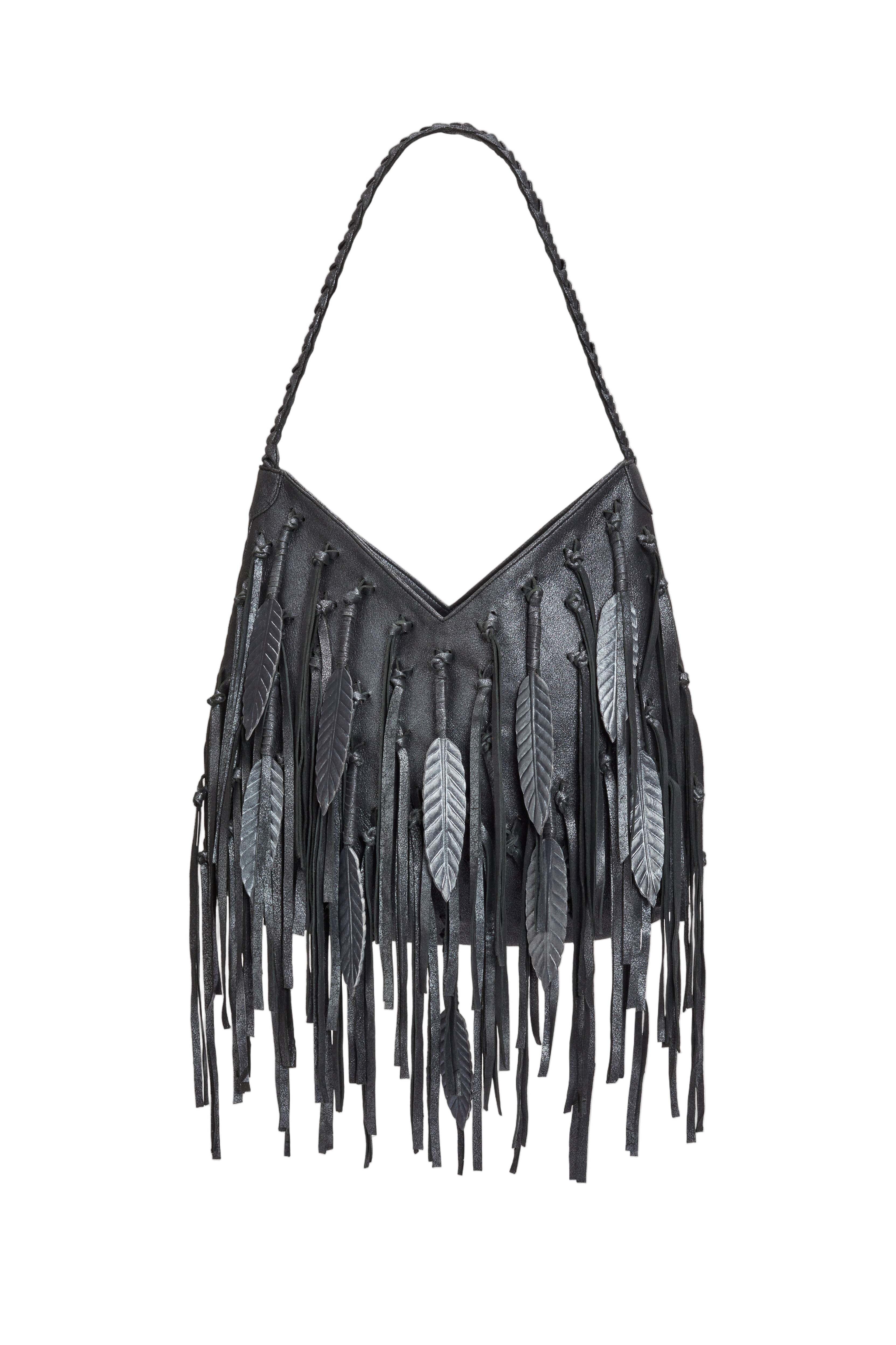 Jodi Lee Women's Black Pocahontes Leaf Bag Metallic Charcoal In Black