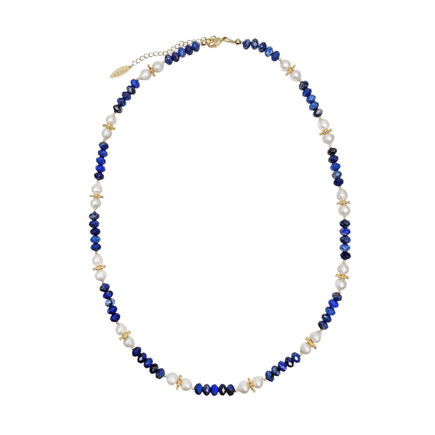Farra Women's Blue / White Lapis With Freshwater Pearls Matinee Length Necklace