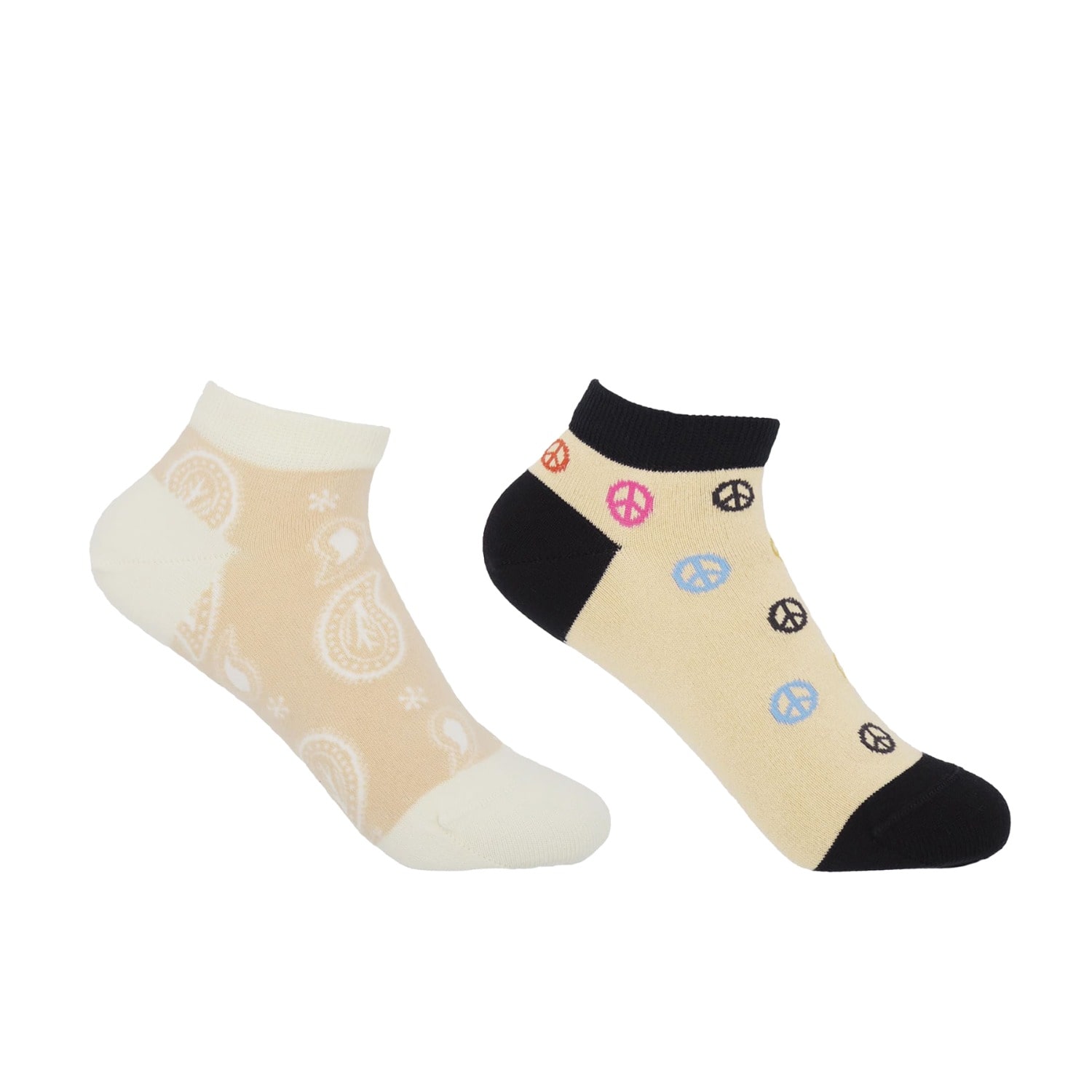 Peper Harow - Made In England Neutrals Peace Beige & Paisley Beige Women's Trainer Socks Bundle In Multi