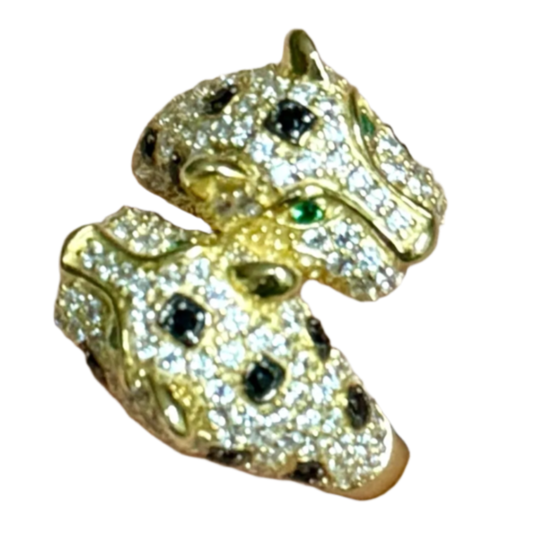 Laura Gray Women's Double Panther Crystal Gold Ring Sizes 6, 7 & 8