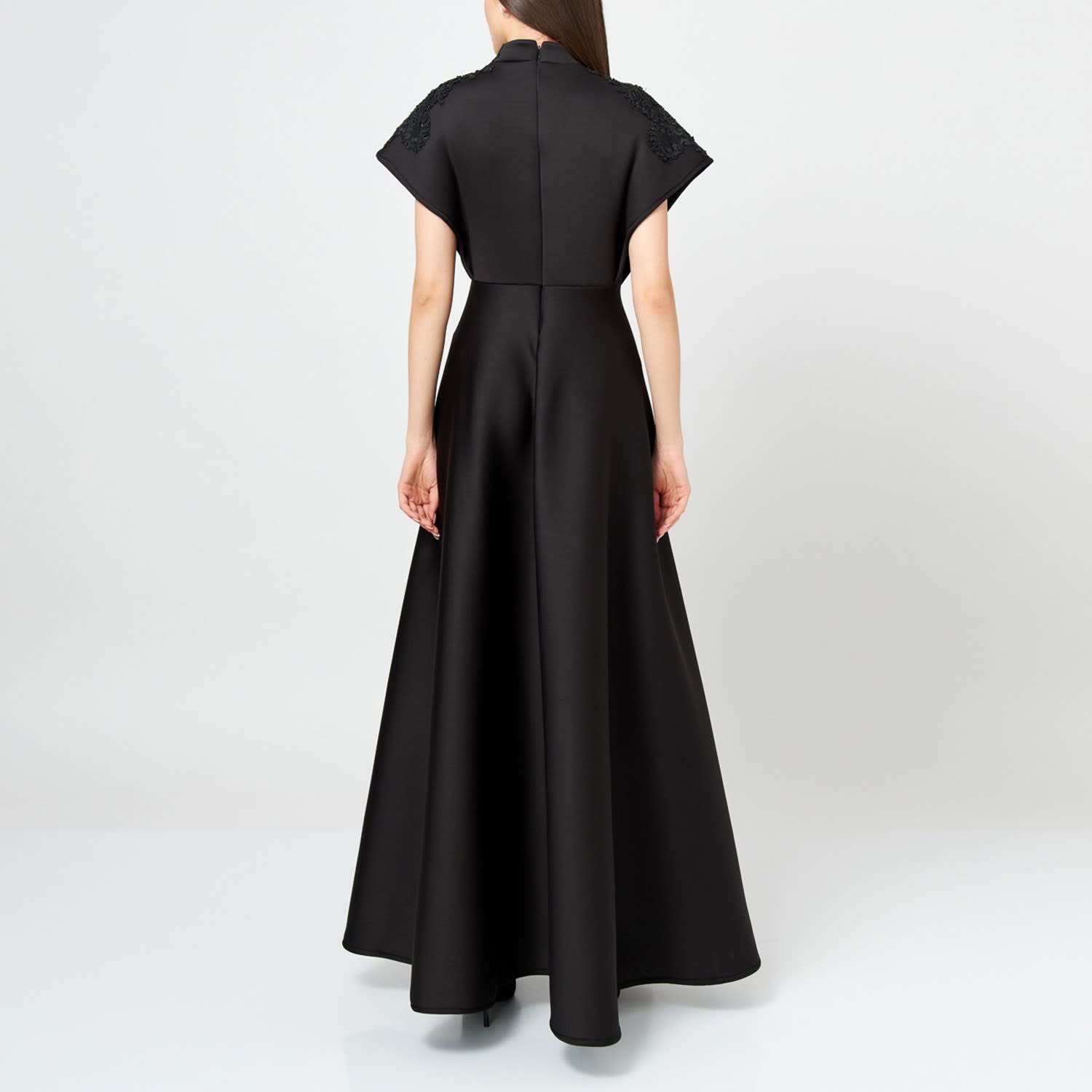 green emerald velvet dress Neoprene Ruffle Shoulder Midi Dress Black / Medium main image 0