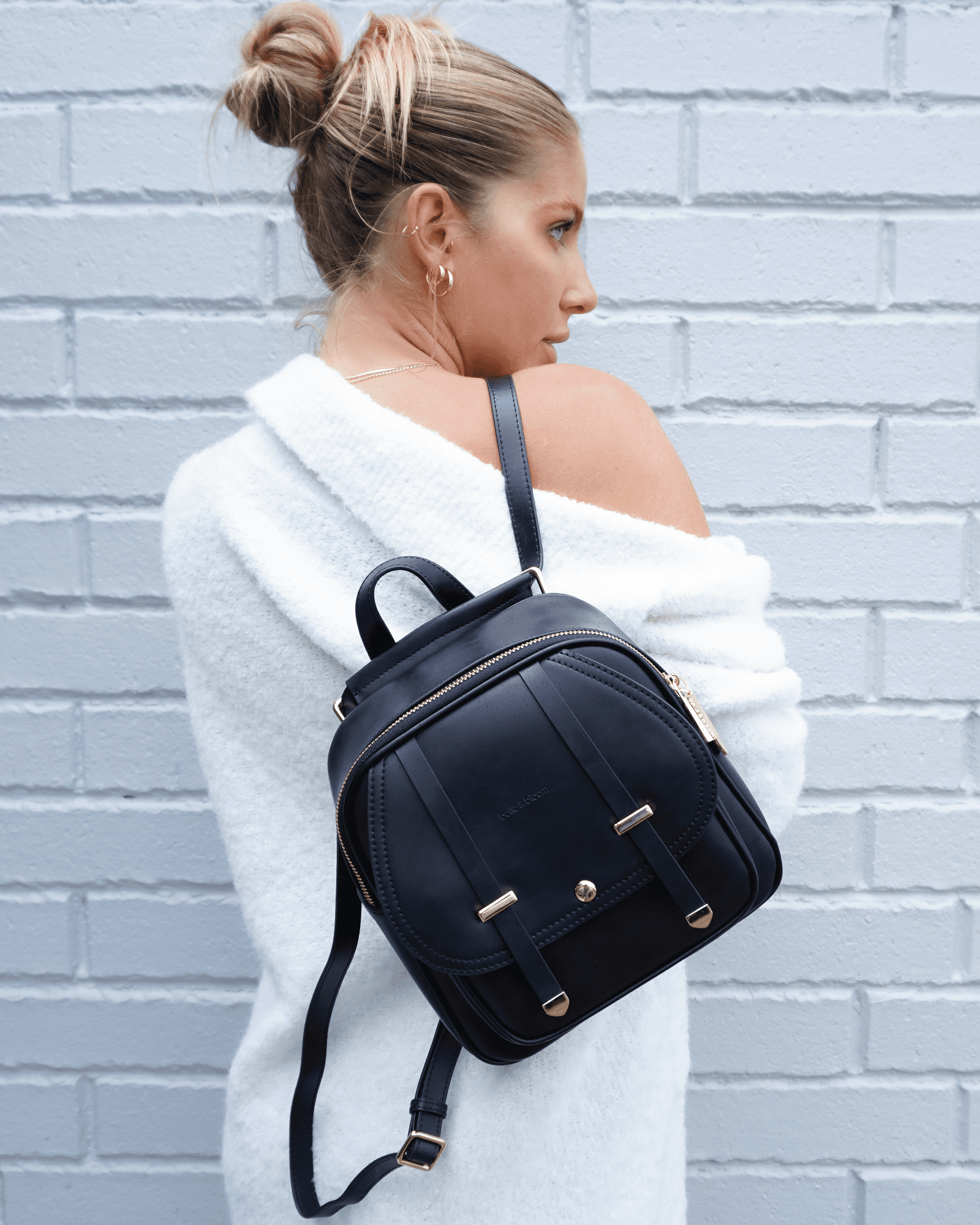 Camila Leather Backpack Black Belle Bloom Wolf Badger