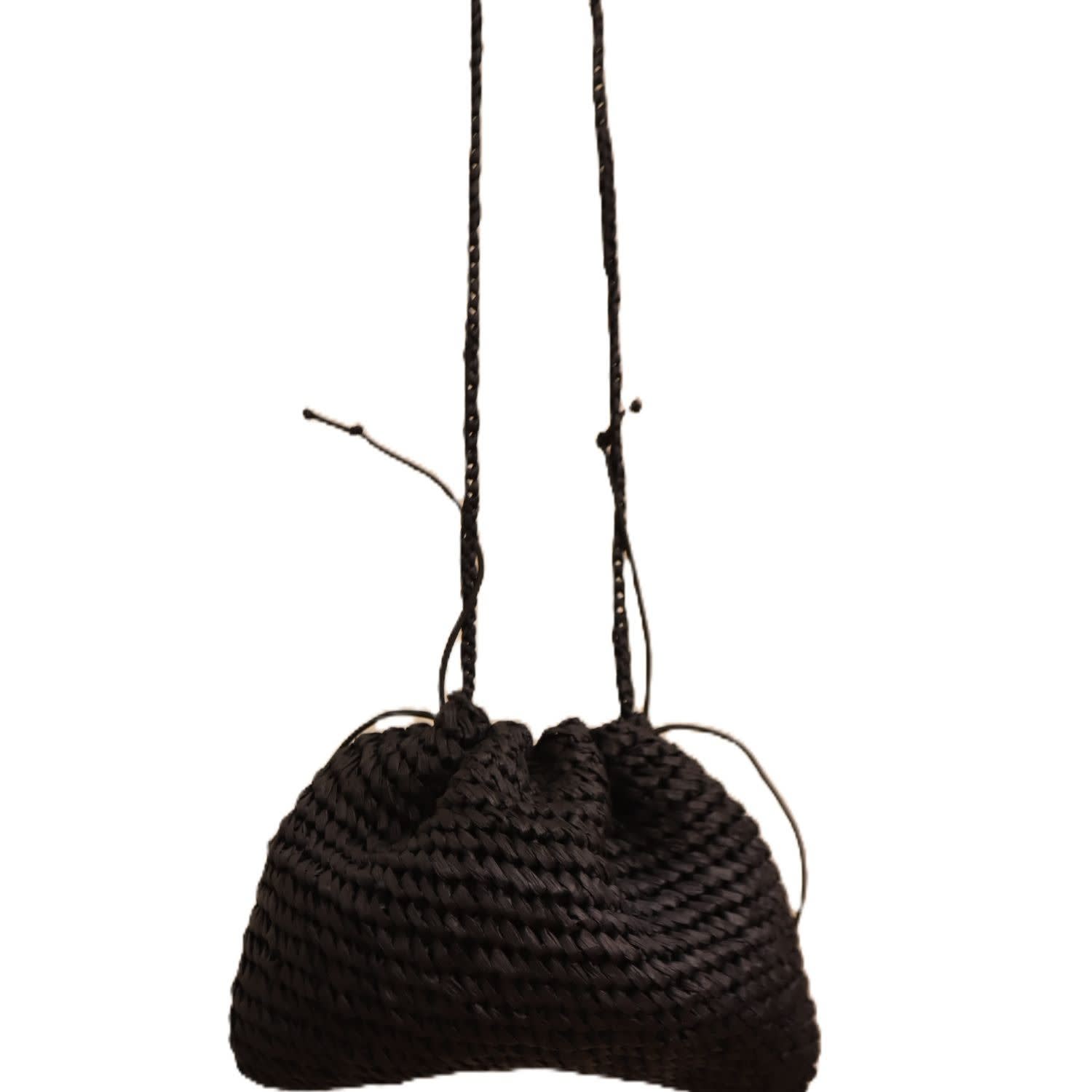 Springmoonatelier Women's Handmade Black Raffia Shoulder And Crossbody Bag – Chic And Elegant